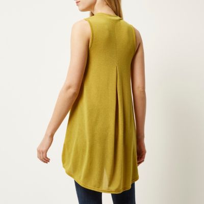 Yellow knitted wrap front sleeveless top